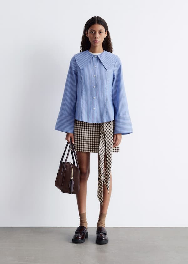 Oversized Collar Striped Shirt