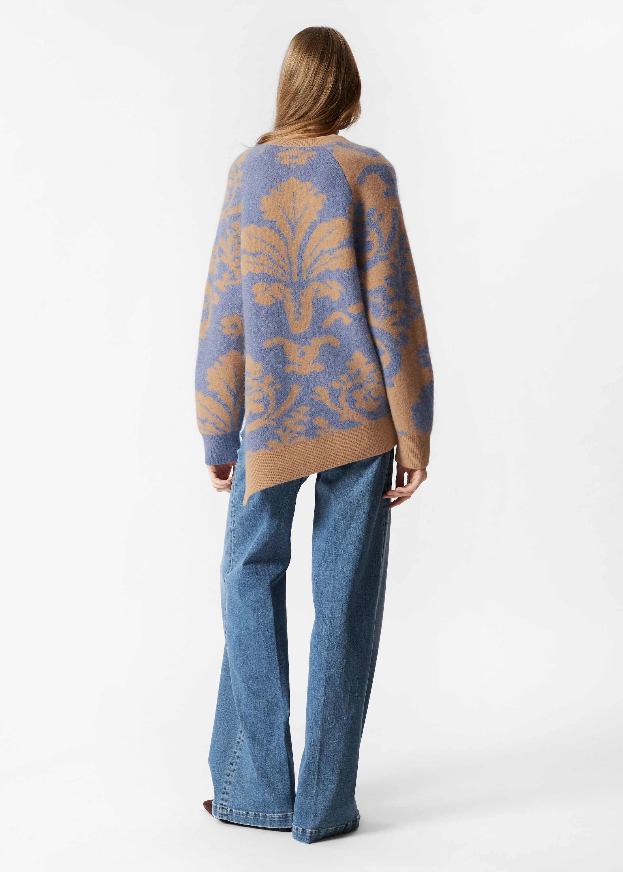 Asymmetric Jacquard Jumper - Blue / Beige - Lookbook