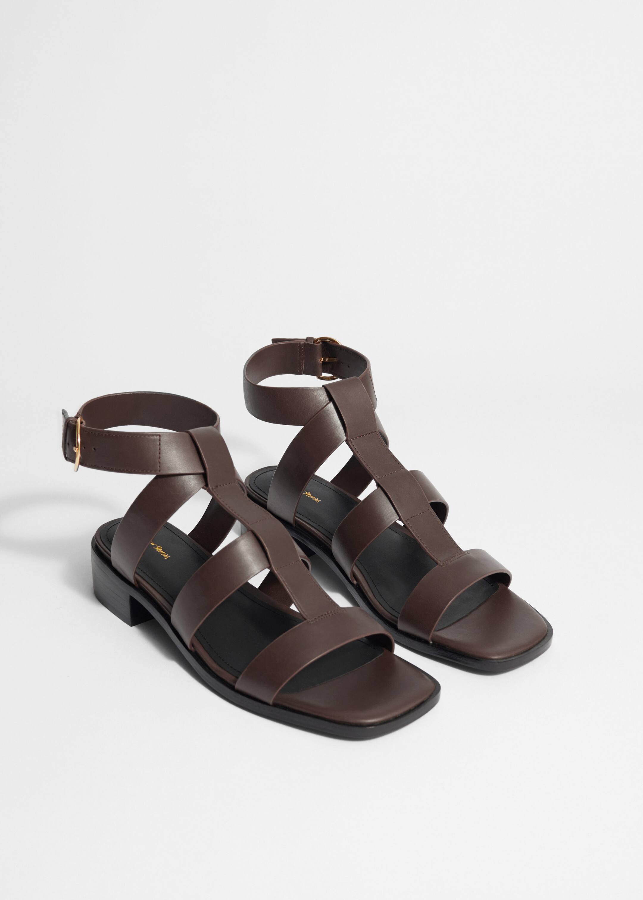 Ankle-Strap Leather Sandals - Black - Still Life