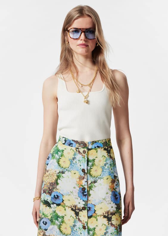 Buttoned A-Line Midi Skirt