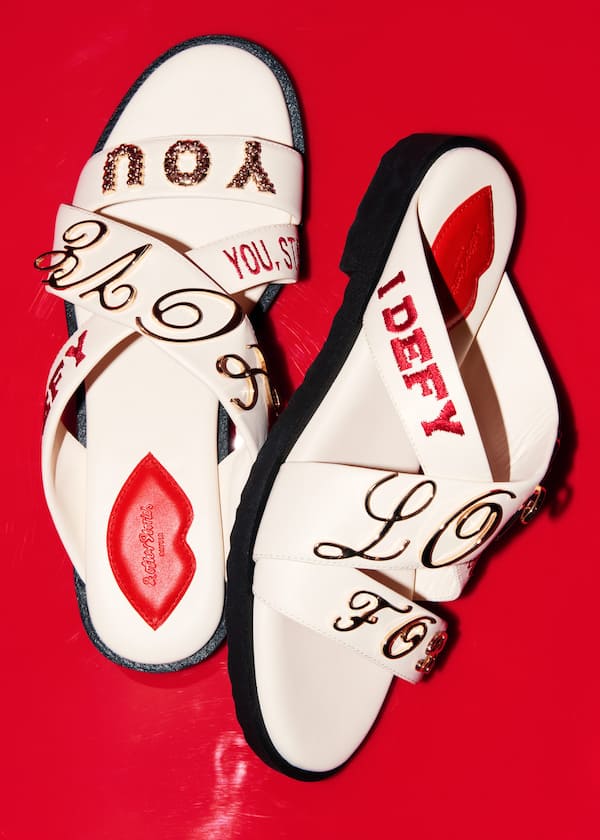 Text-Print Leather Sandals