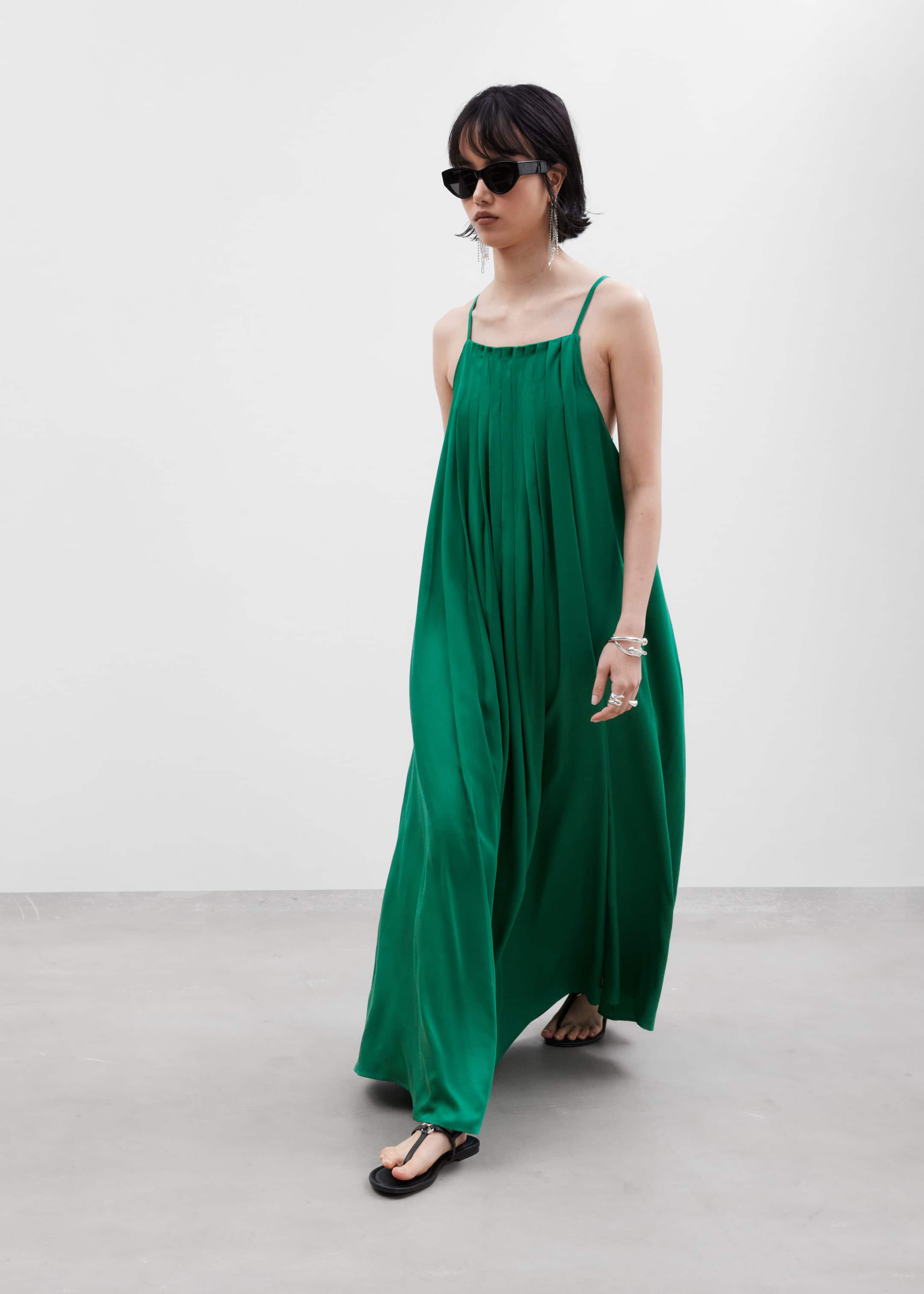 Pleated Halterneck Maxi Dress - Green Florals - Lookbook