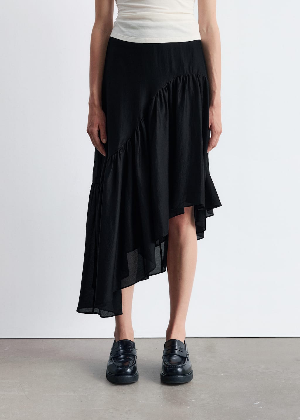 Asymmetric Ruffle Midi Skirt
