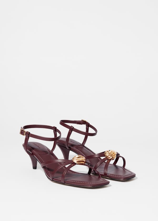 Embellished Heeled Leather Sandals