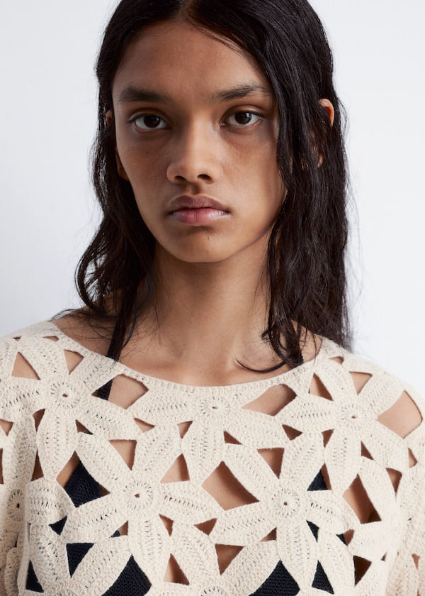 Cropped Long-Sleeve Crochet Top