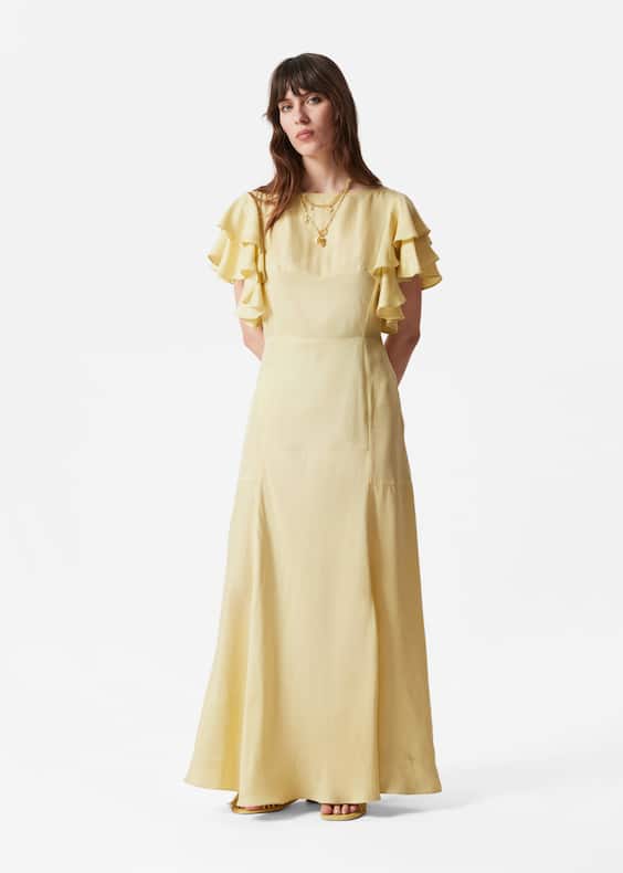 Frilled Satin Maxi Dress