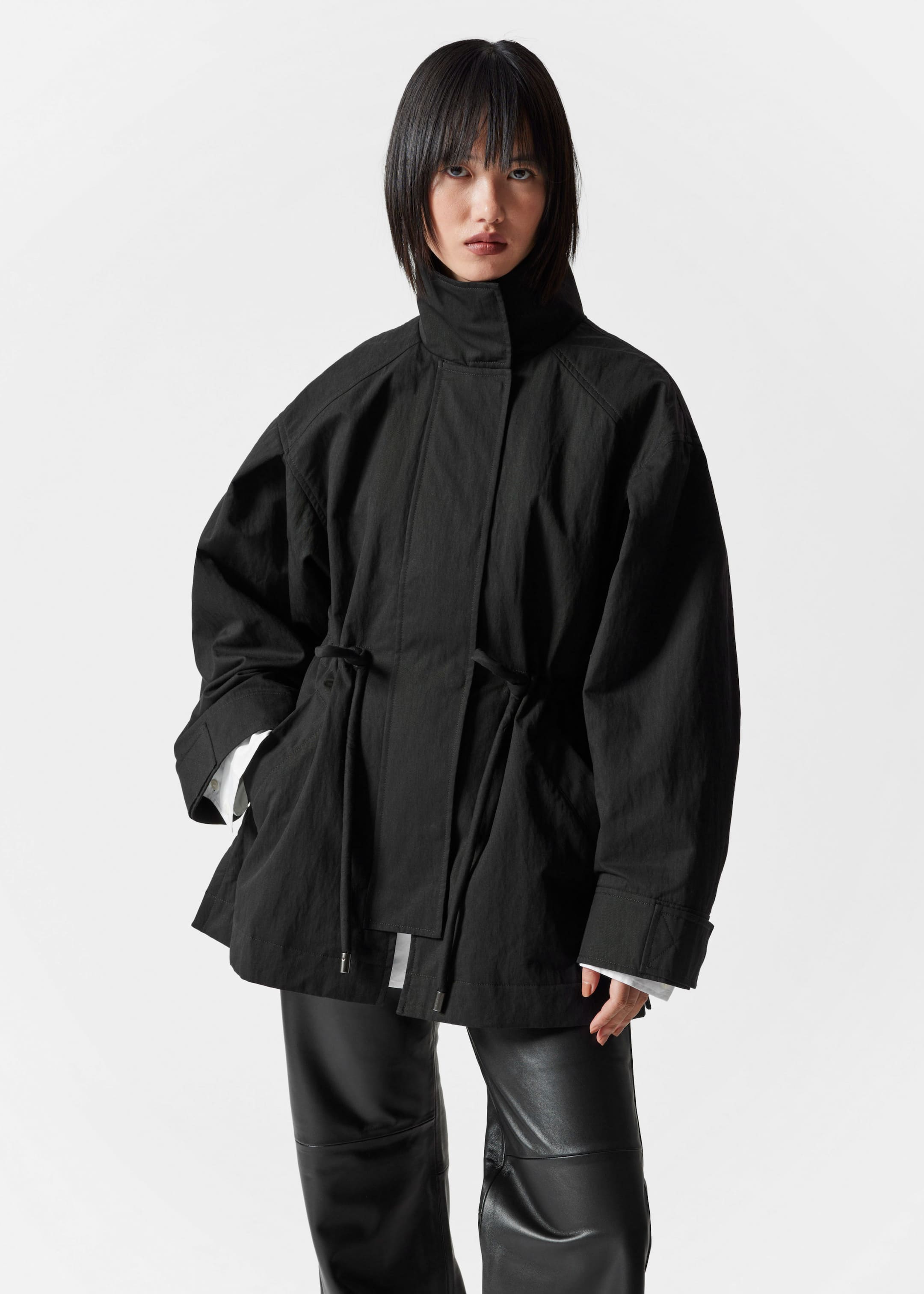 Drawstring Waist Jacket - Black - Lookbook