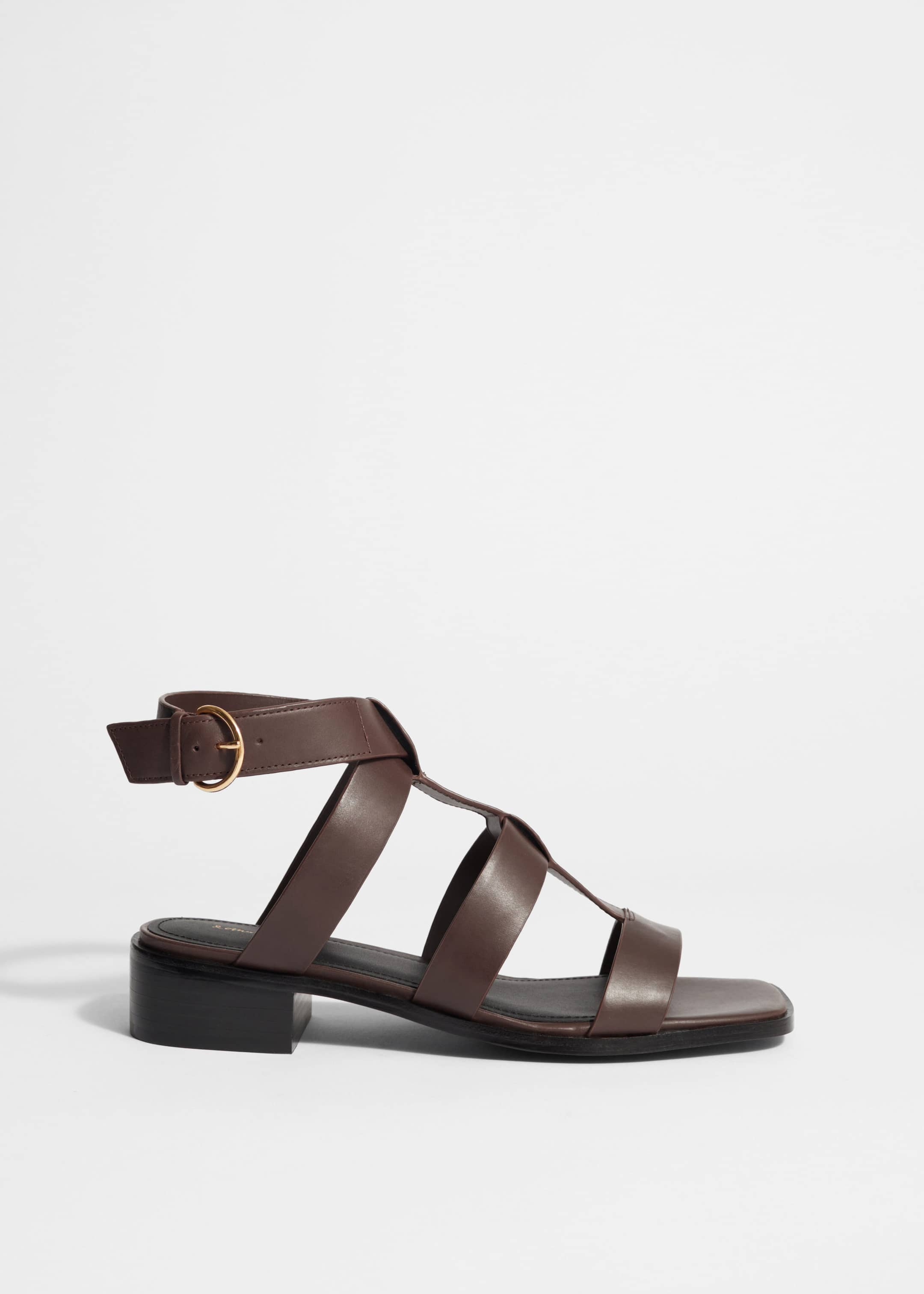 Ankle-Strap Leather Sandals - Black - Still Life