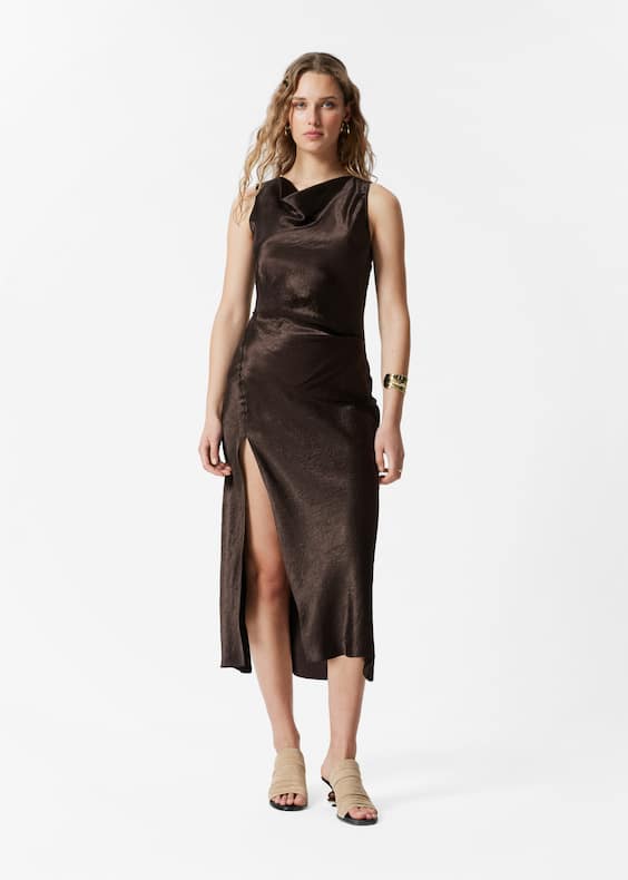 Draped Satin Midi Dress
