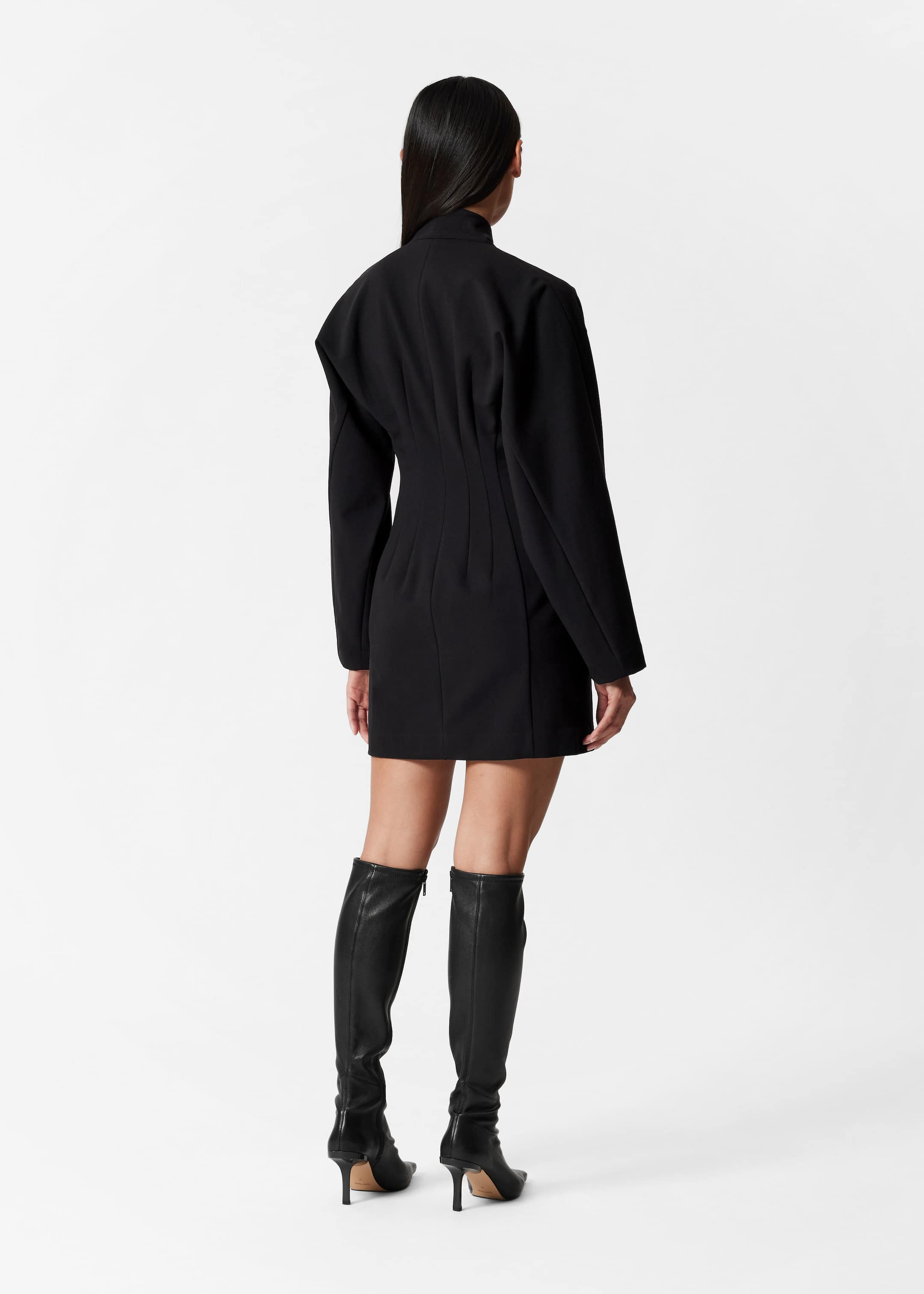 Waisted Blazer Dress - Black - Lookbook