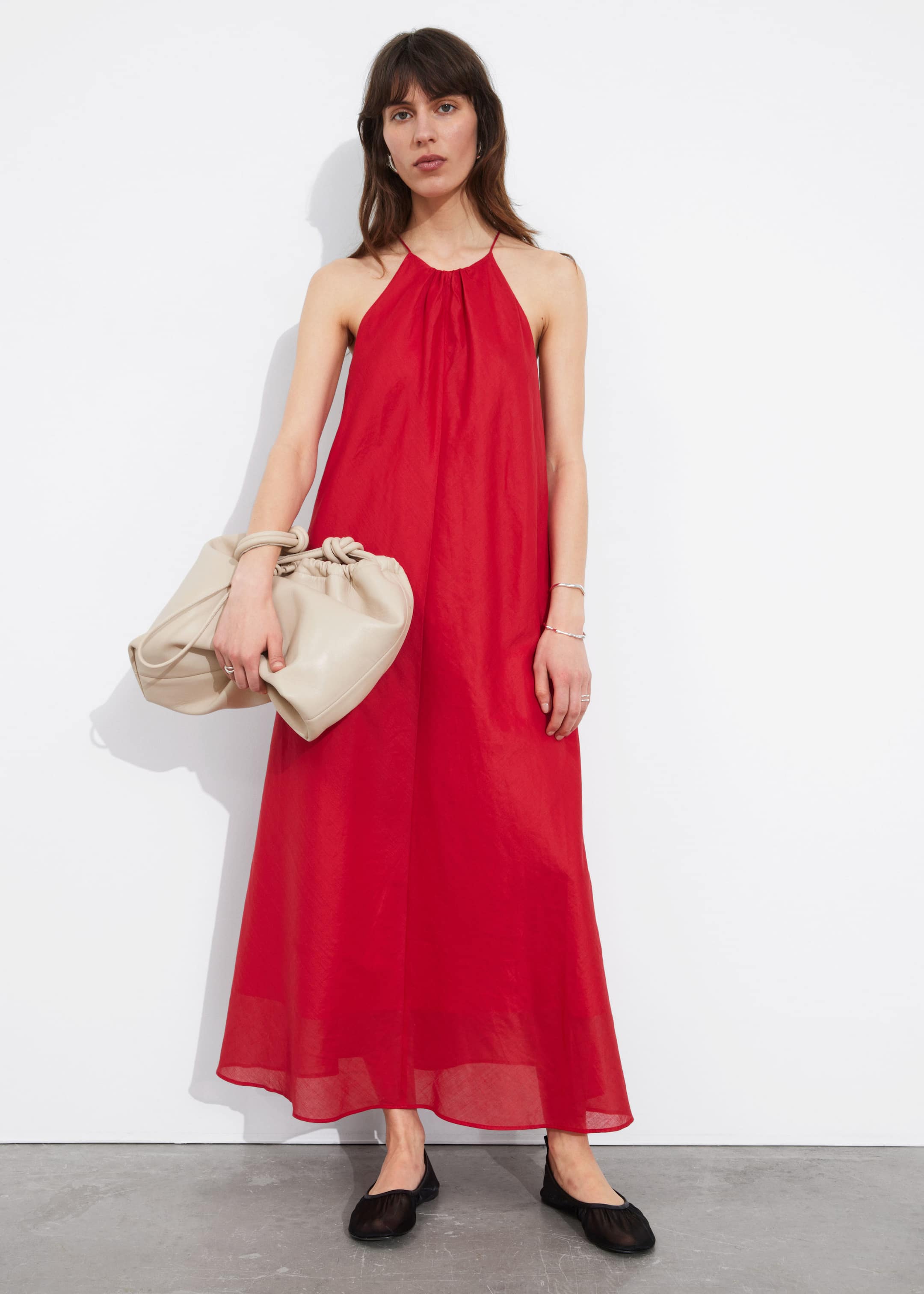 Sleeveless Halterneck Midi Dress - Red - Lookbook