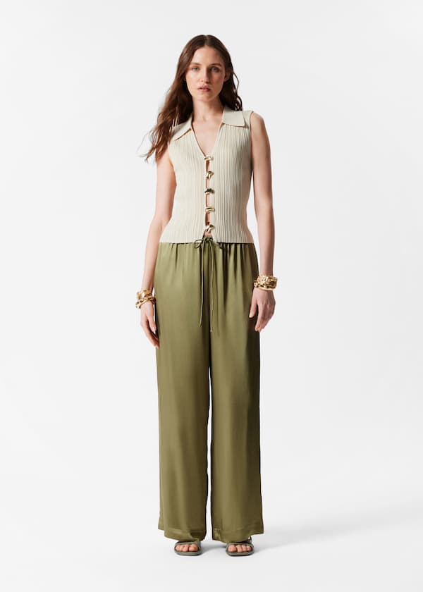 Rib-Knit Collar Tank Top