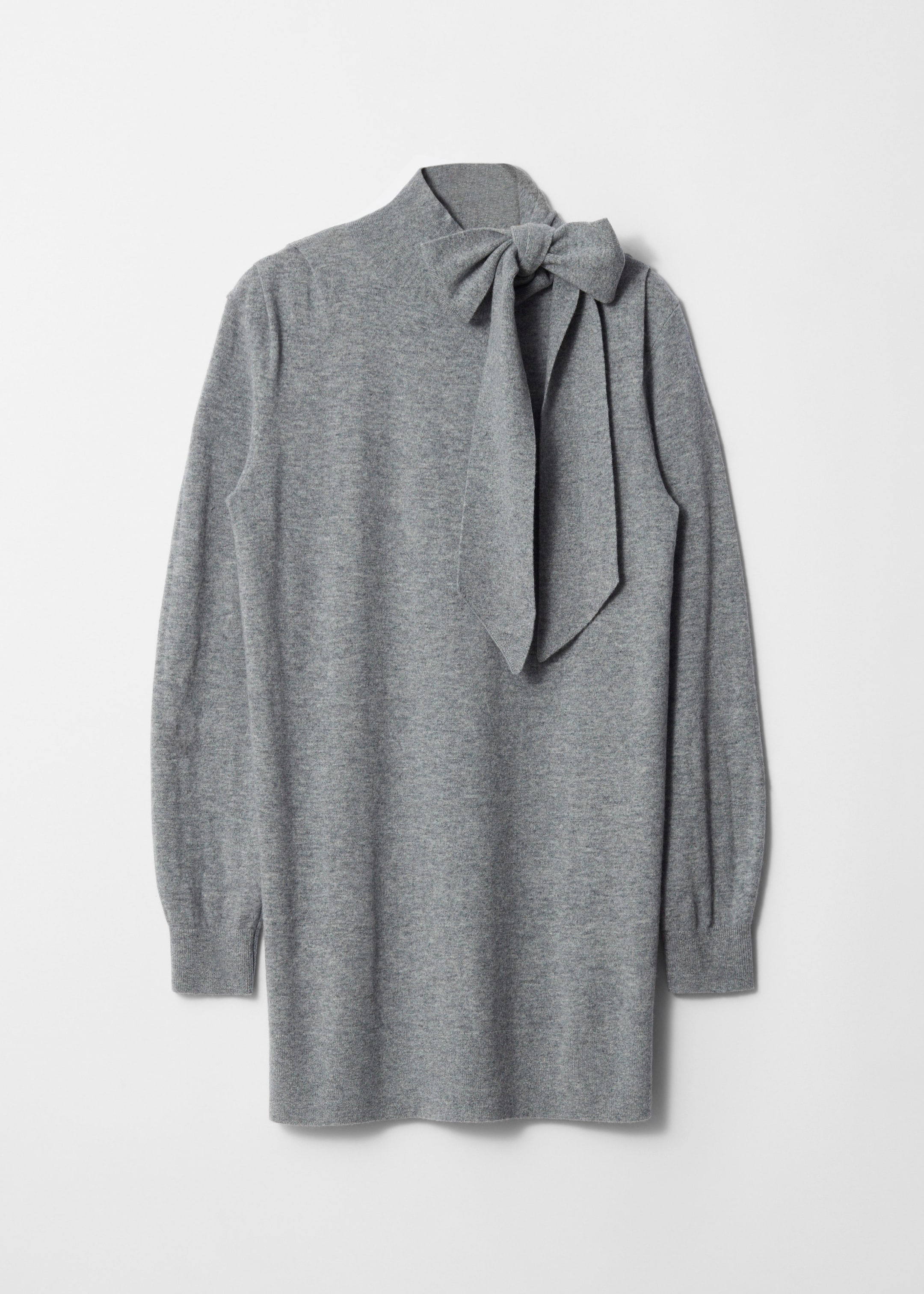 Bow-Detailed Merino Mini Dress - Grey - Still Life