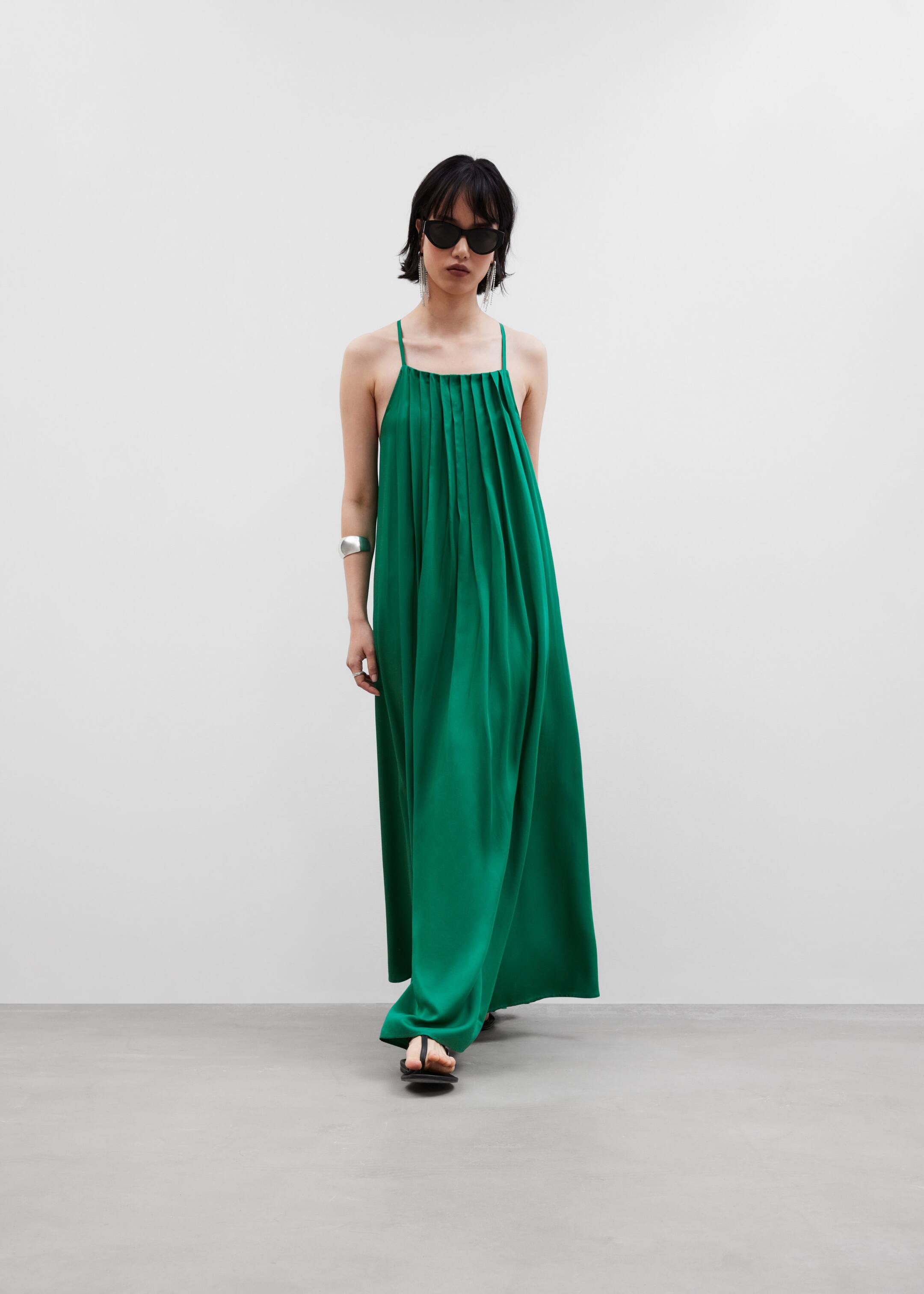 Pleated Halterneck Maxi Dress - Green Florals - Lookbook