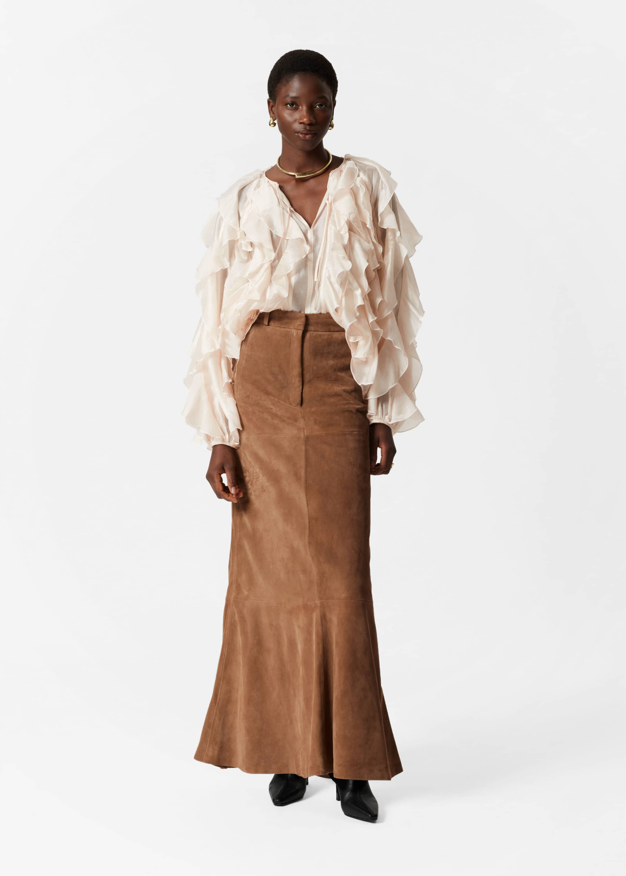 Image of Suede Midi Skirt