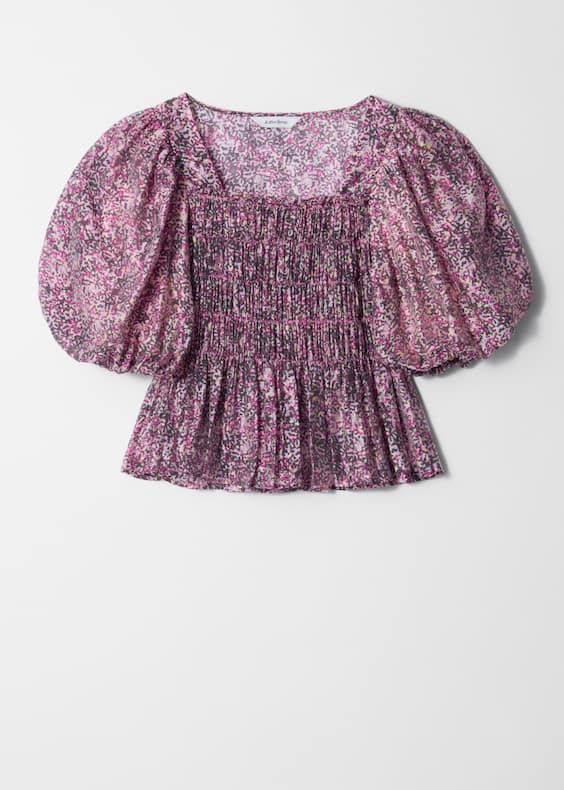 Smocked Puff-Sleeve Blouse