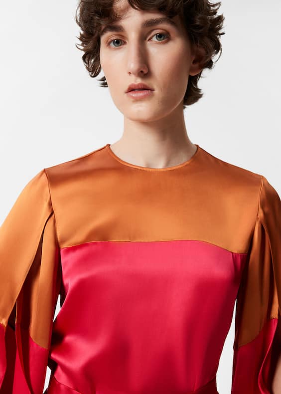 Colour-Block Satin Blouse