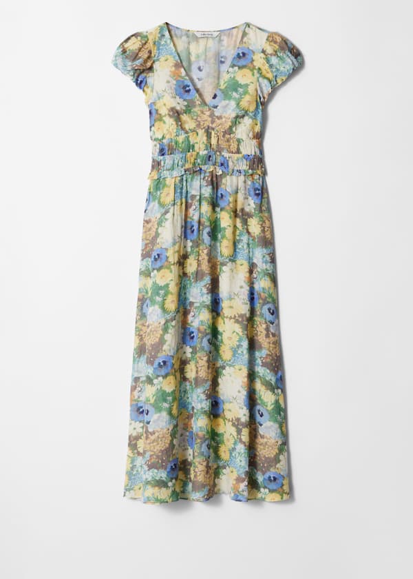 Bubble-Sleeve Midi Dress