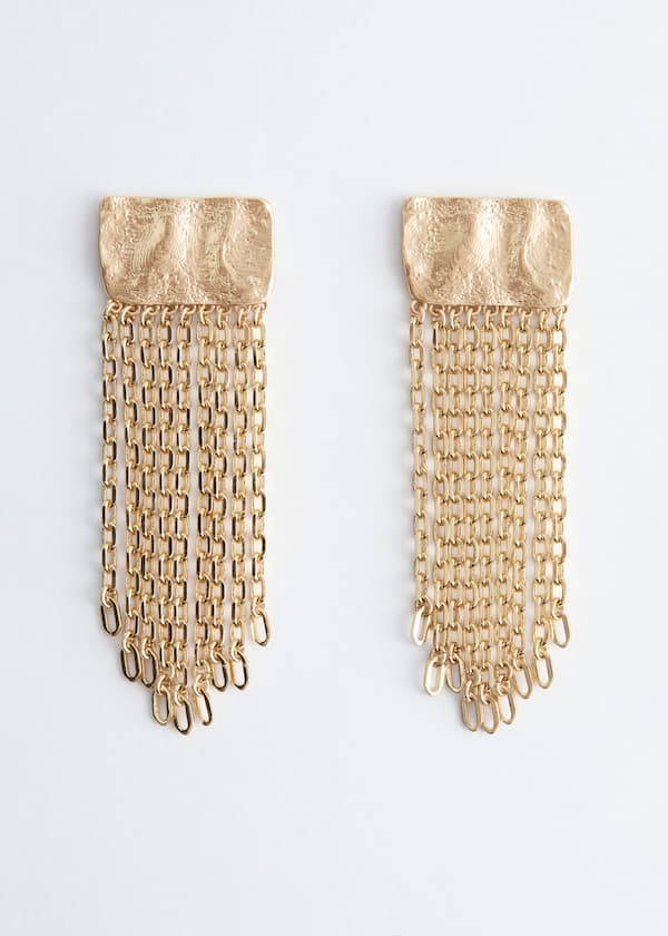 Chain-Pendant Plate Earrings