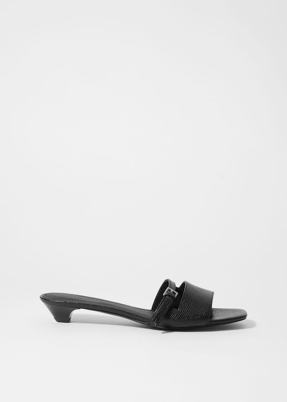 Buckle-Embellished Leather Mules