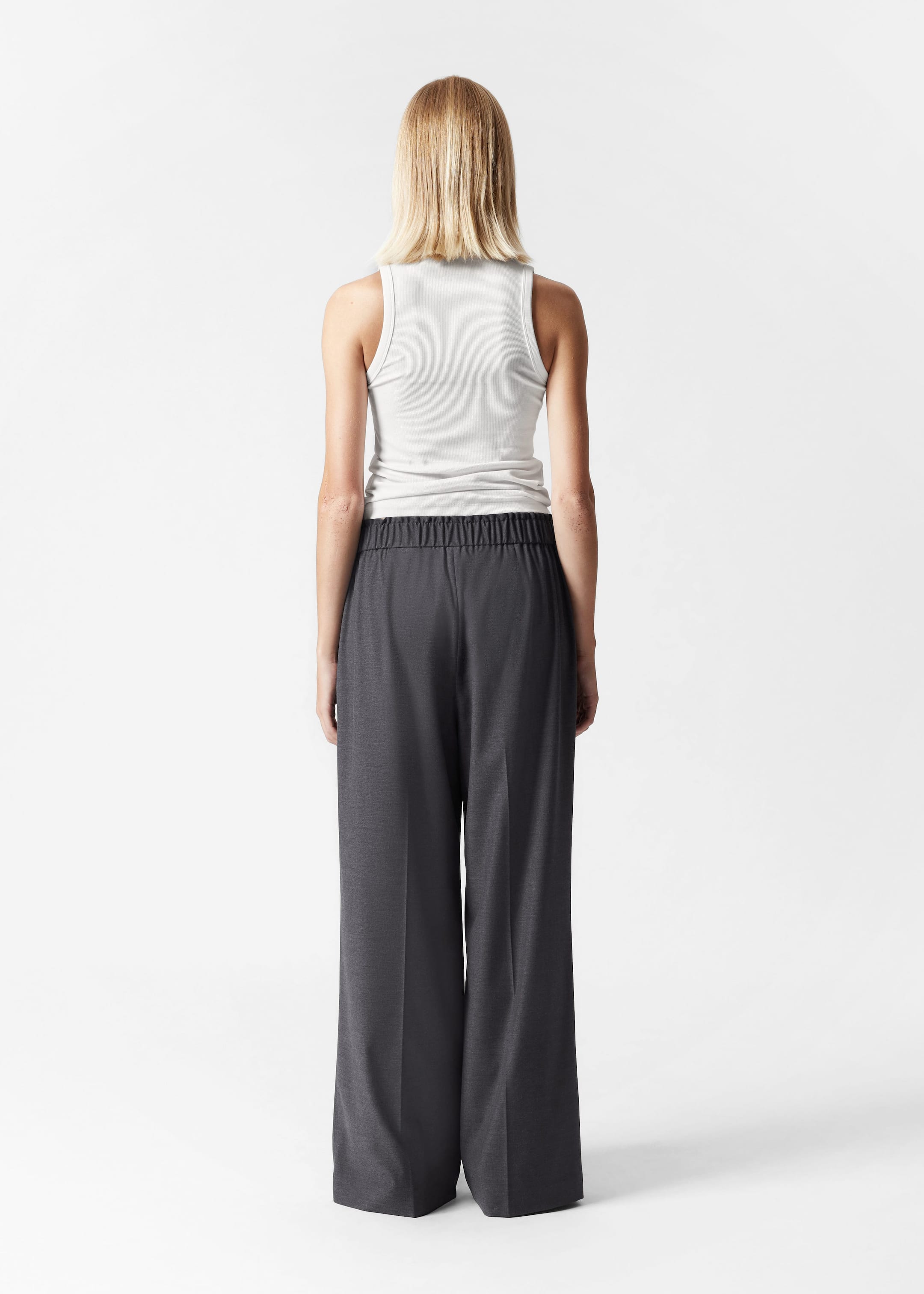 Tailored Elasticated-Waist Trousers - Grey - Lookbook