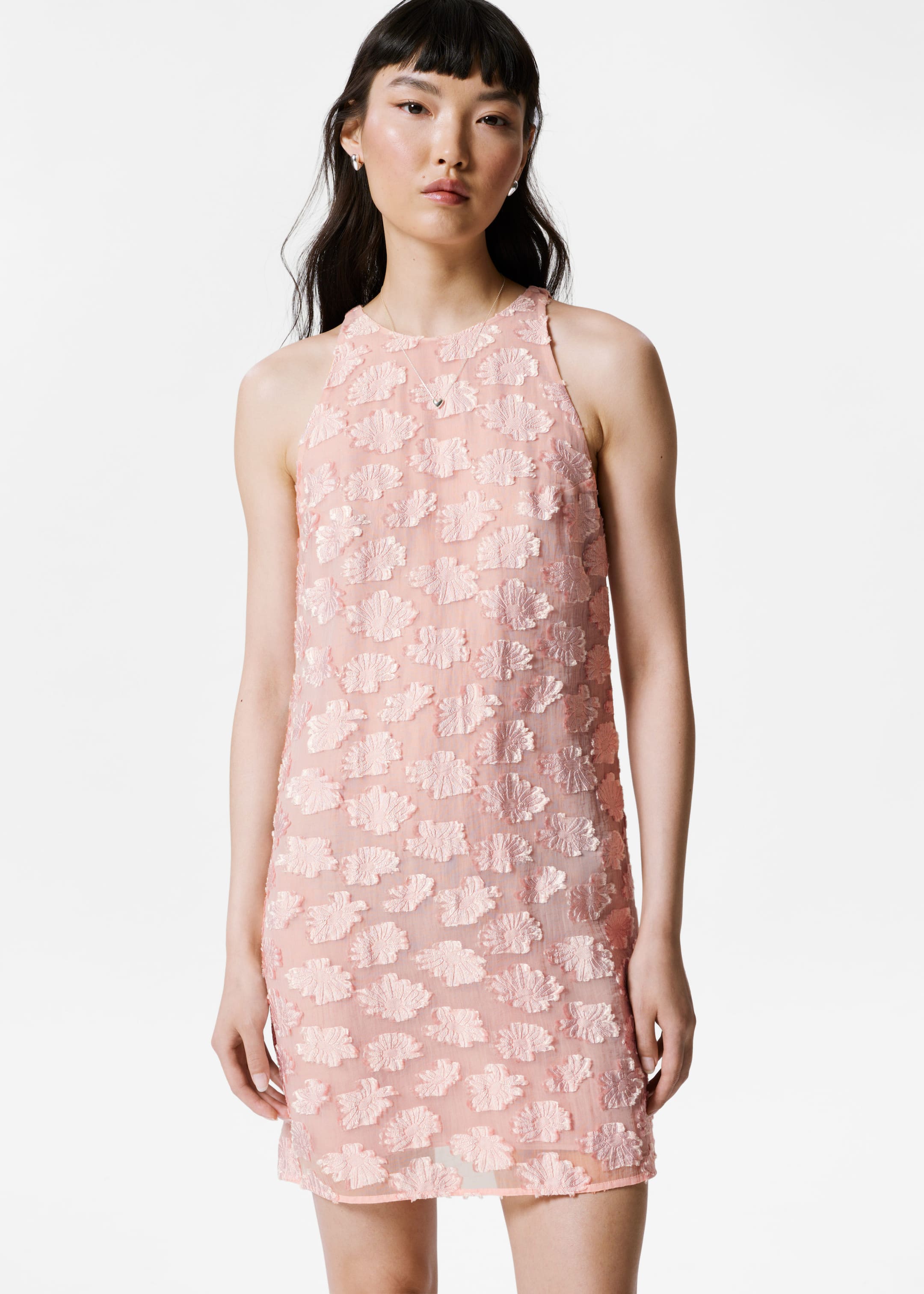 Sleeveless Jacquard Mini Dress - Pink - Lookbook