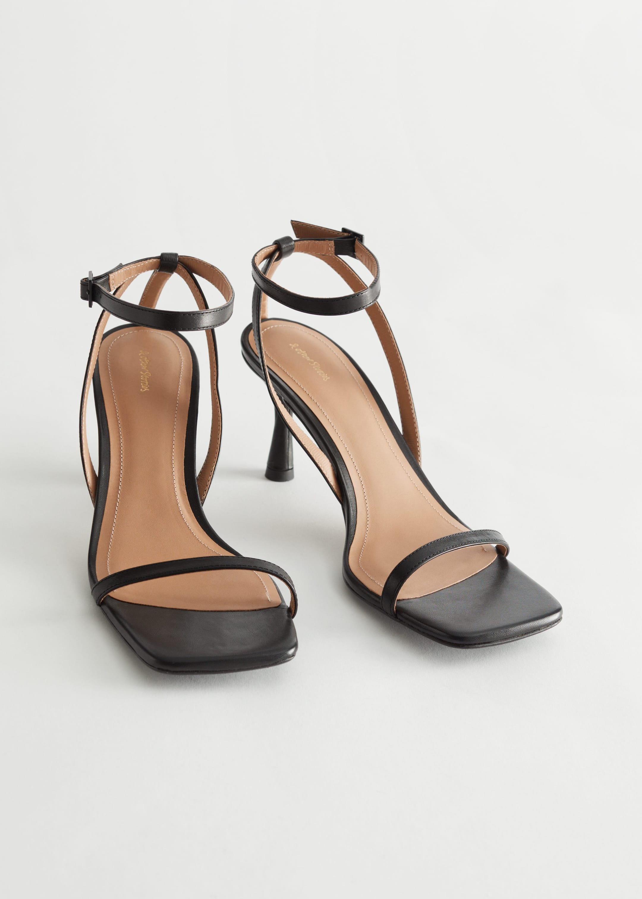 Strappy Leather Heeled Sandal - Black - Still Life