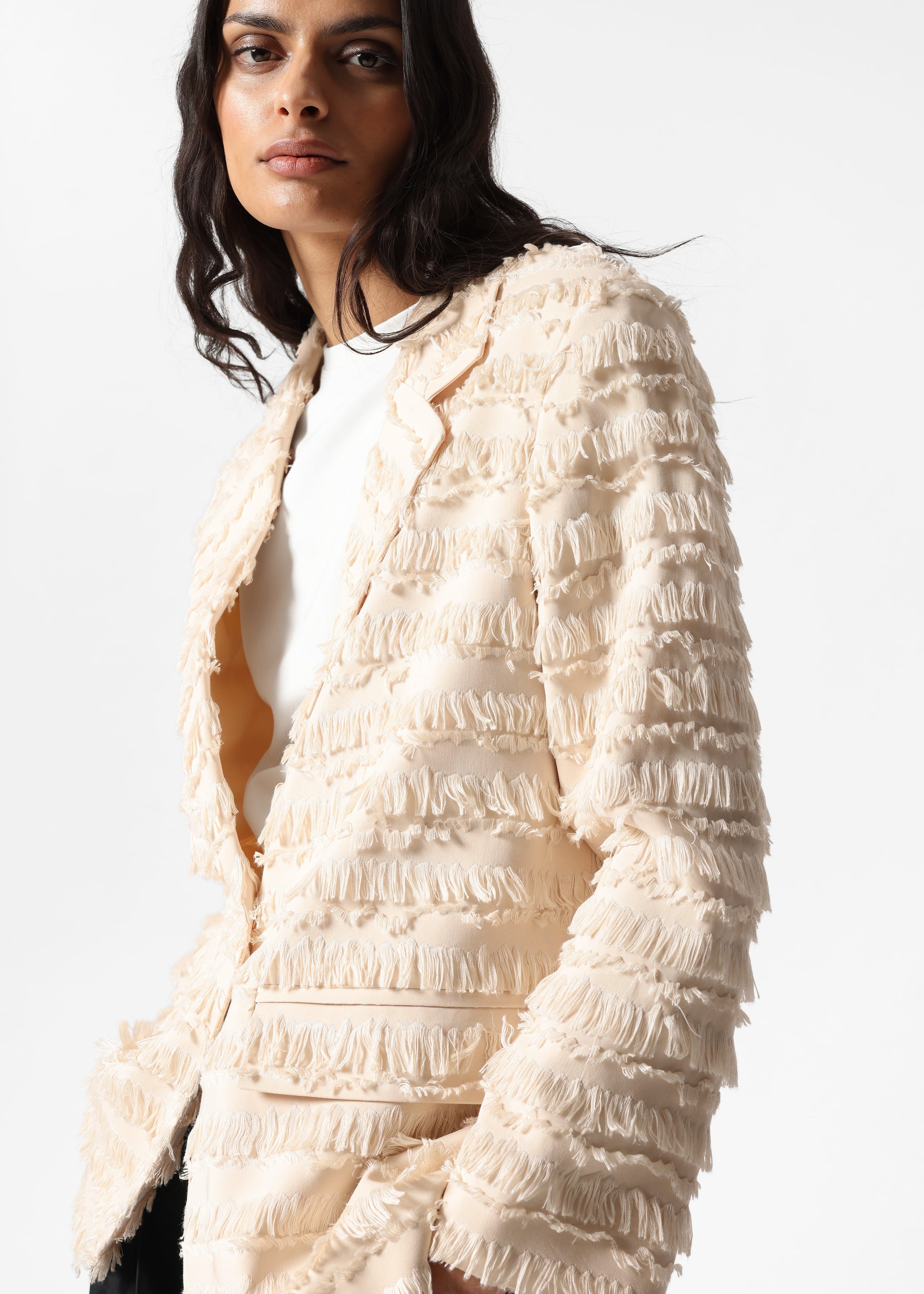 Fringed Blazer - Beige - Lookbook