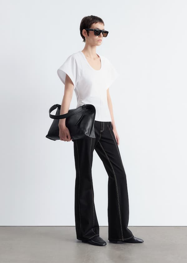 Flared Topstitched Trousers