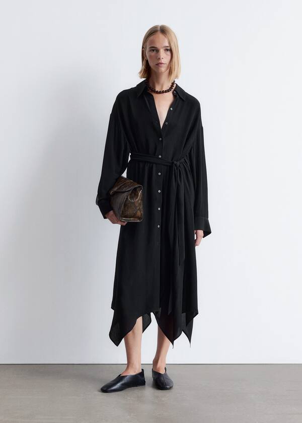 Tie-Detail Midi Shirt Dress
