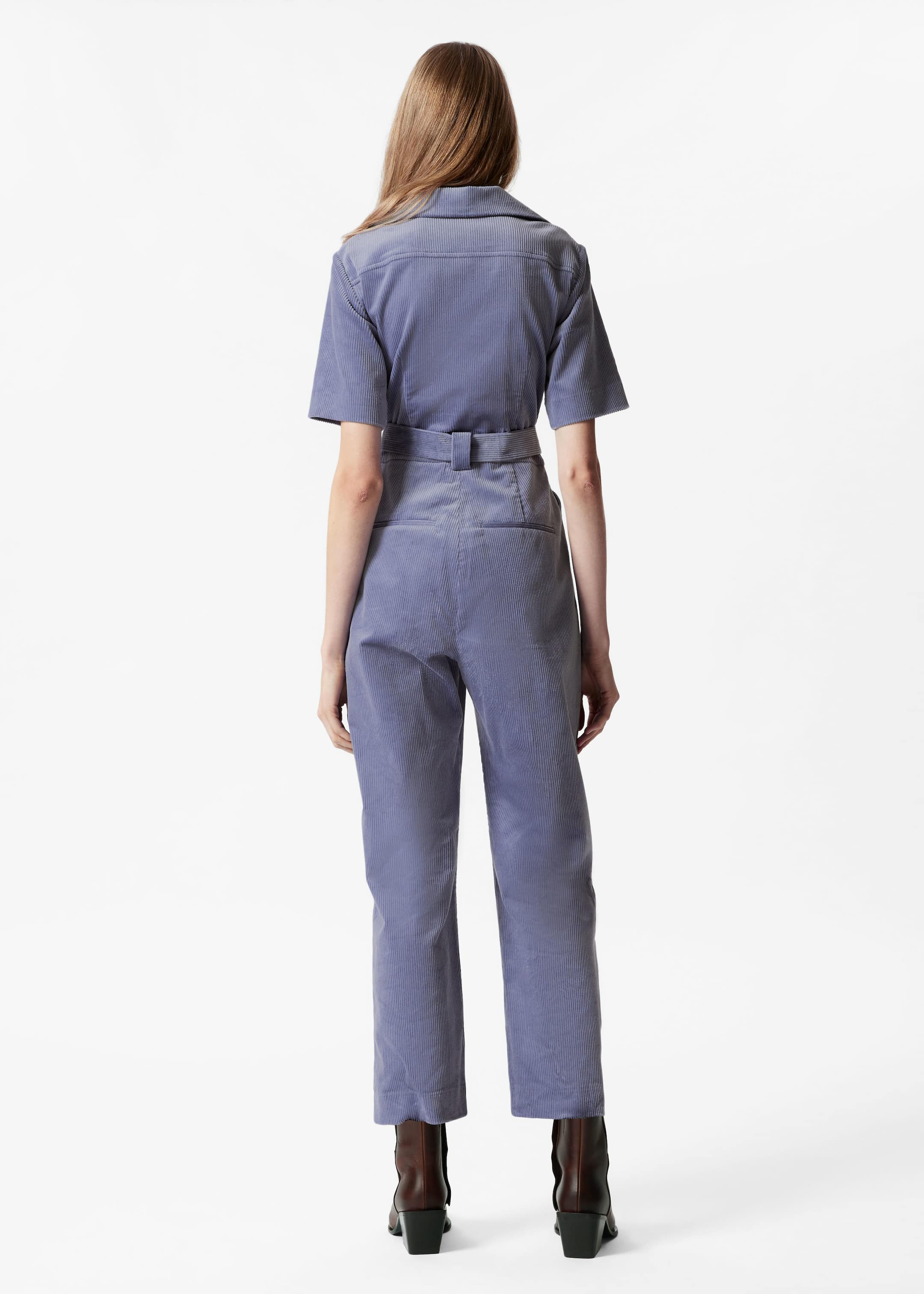 Belted Corduroy Jumpsuit - Navy - Lookbook