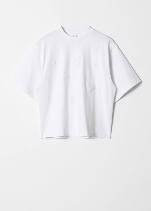 Heart-Embossed Cotton T-Shirt