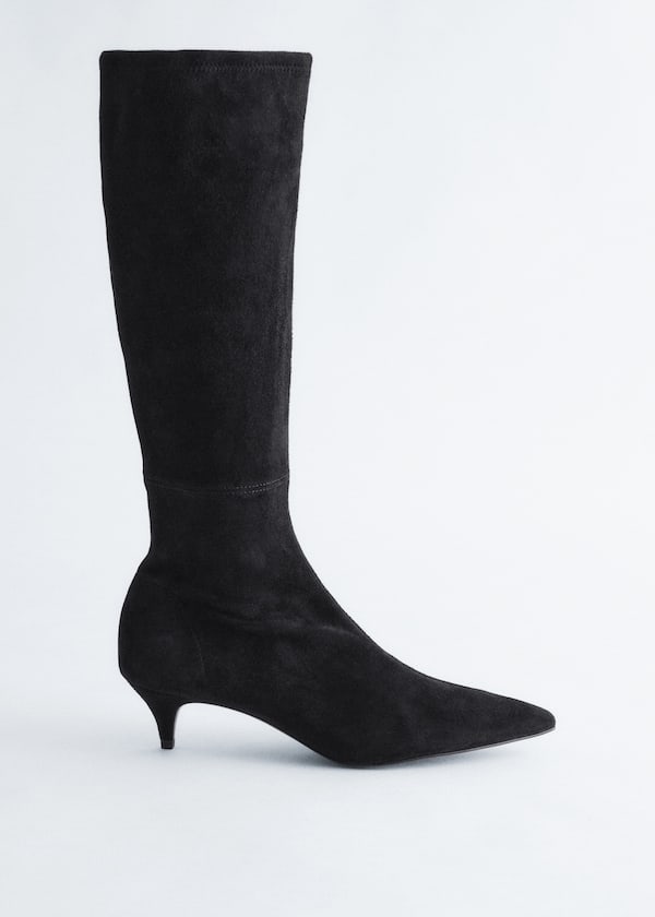 Stretch-Suede Knee Boots