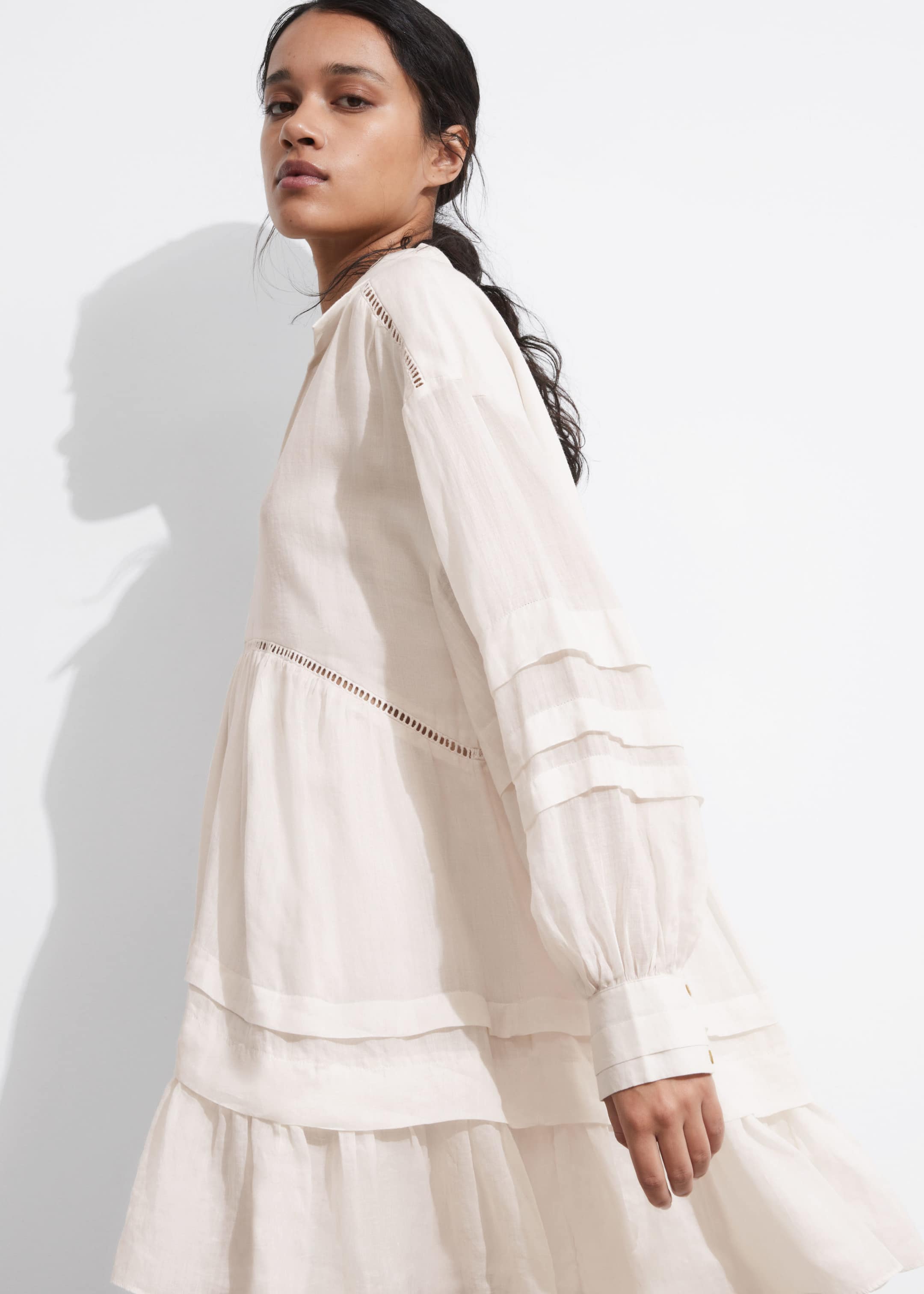 Relaxed Collared Mini Dress - Cream - Lookbook