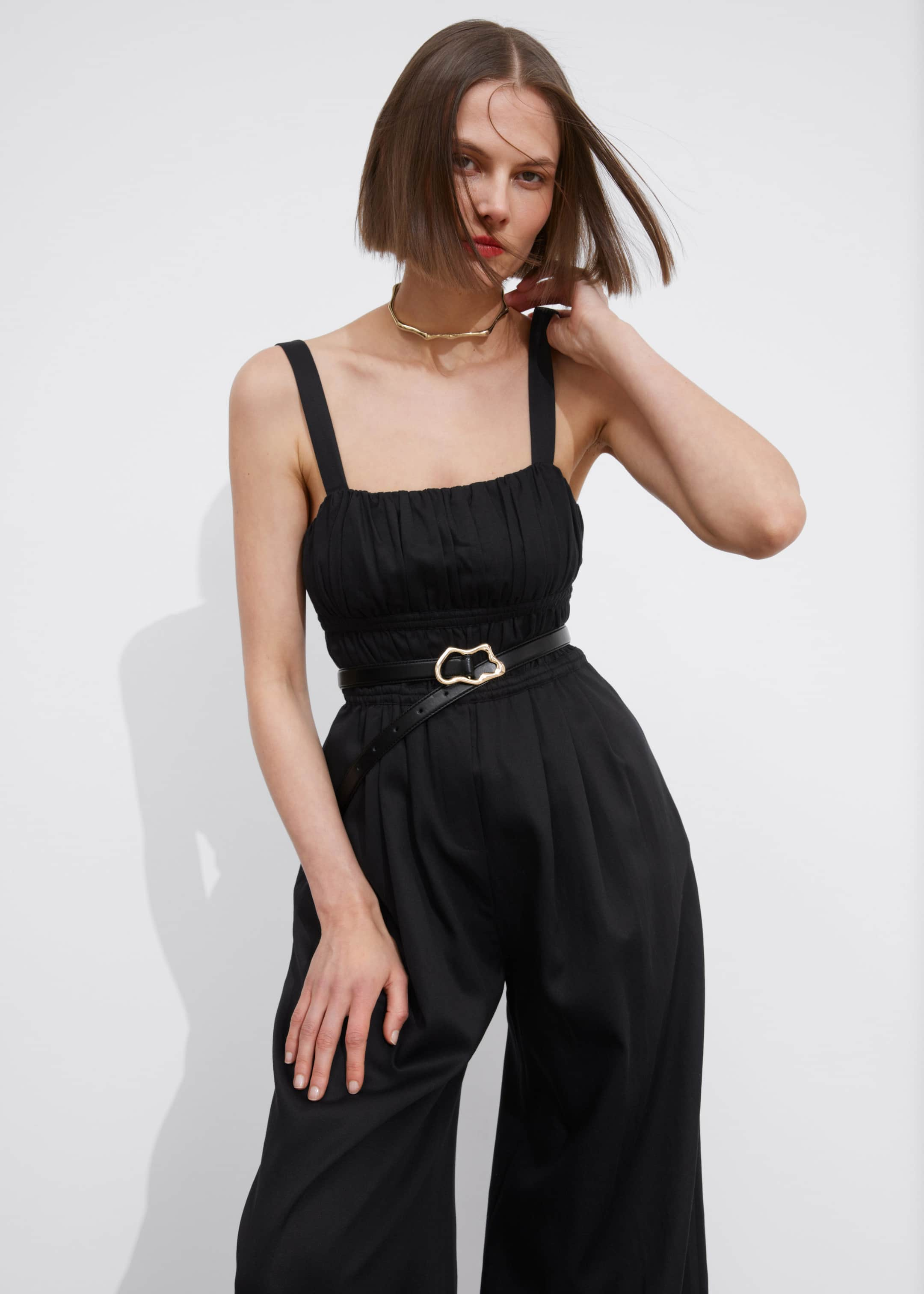 Wide Sleeveless Jumpsuit - Black - Lookbook