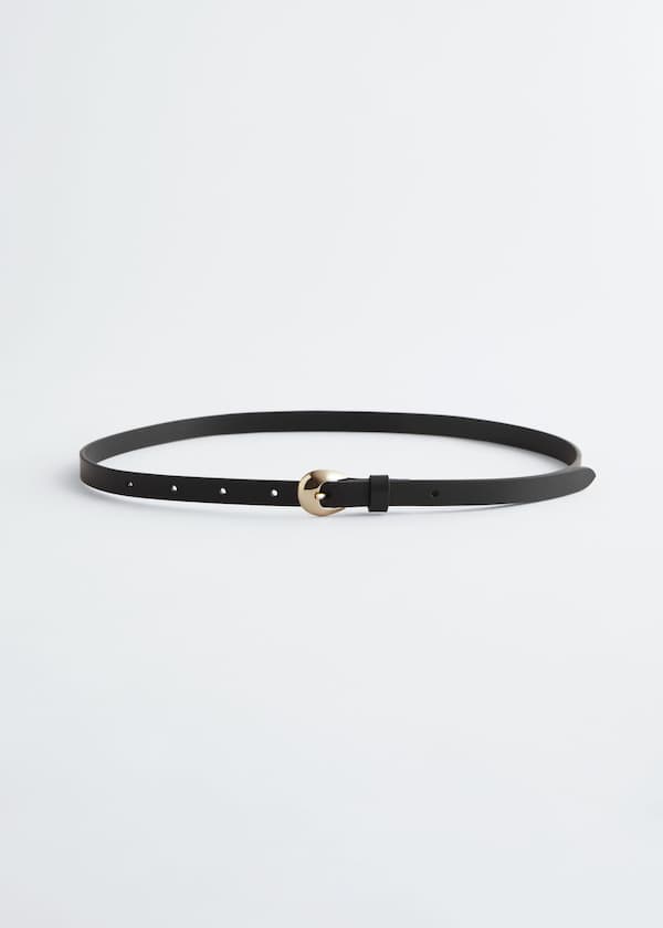 Crescent-Buckle Slim Leather Belt