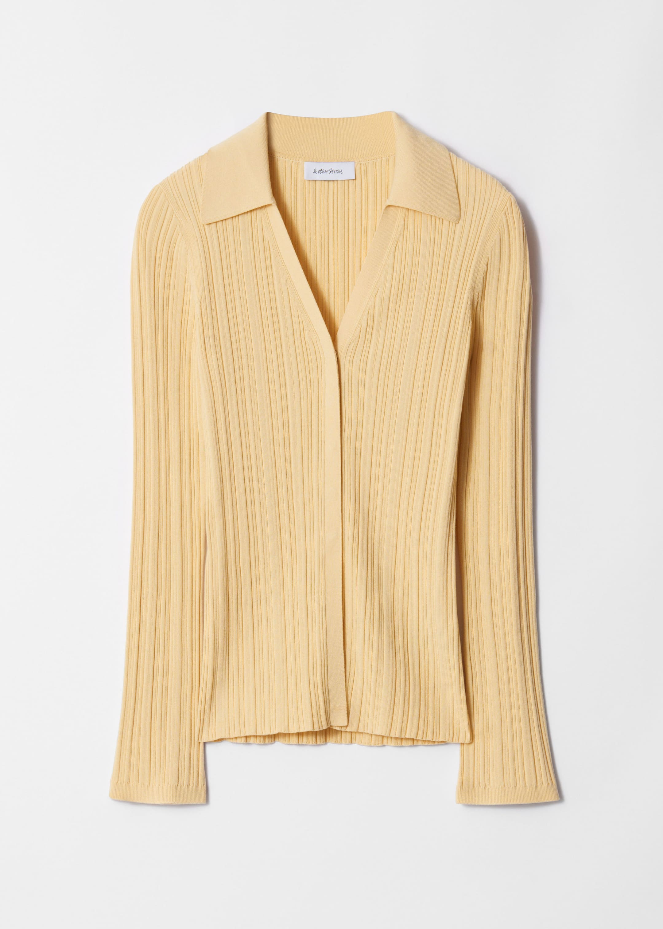 Collared Rib-Knit Cardigan - Yellow - Still Life