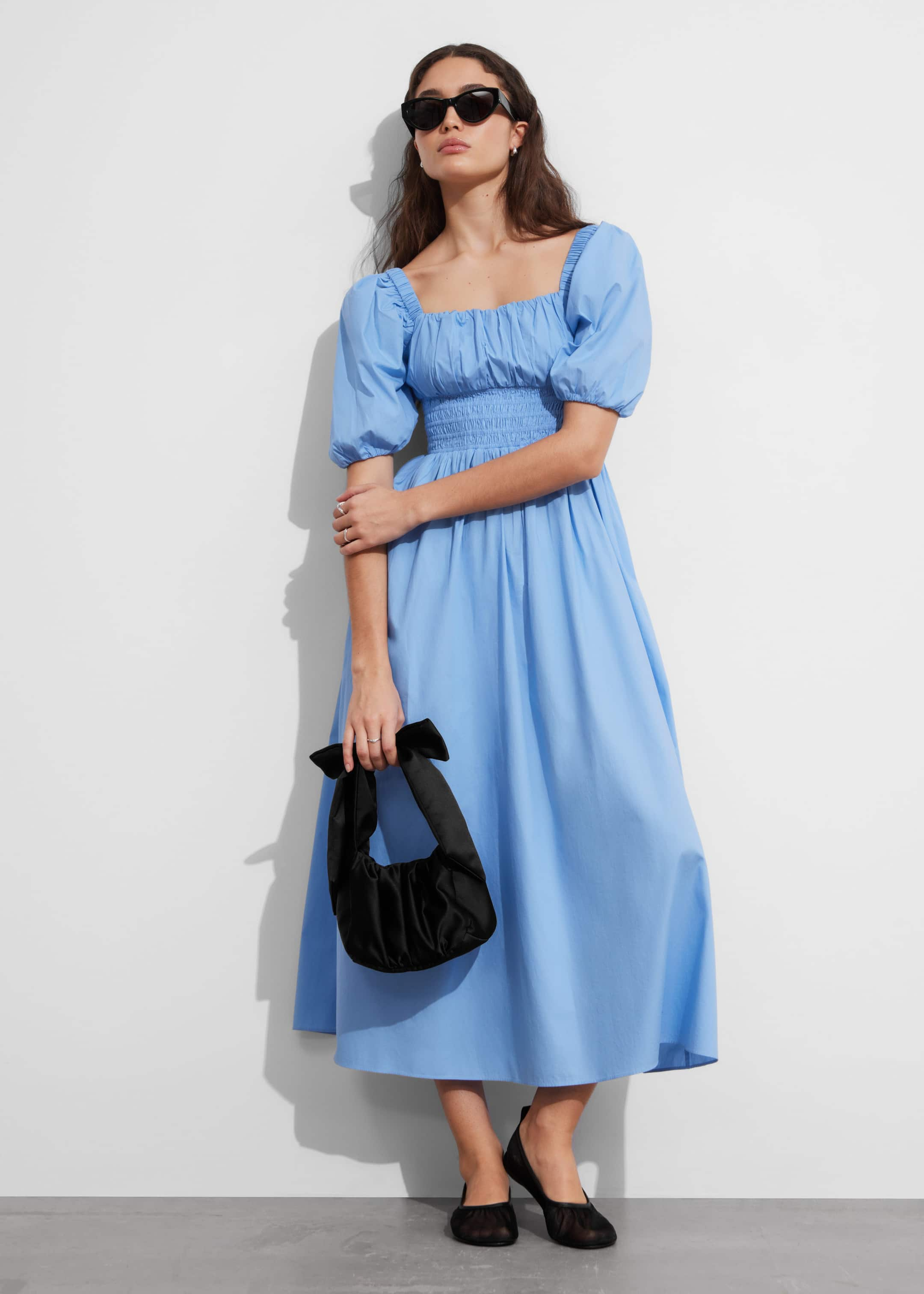 Image of Puff-Sleeve Midi Dress