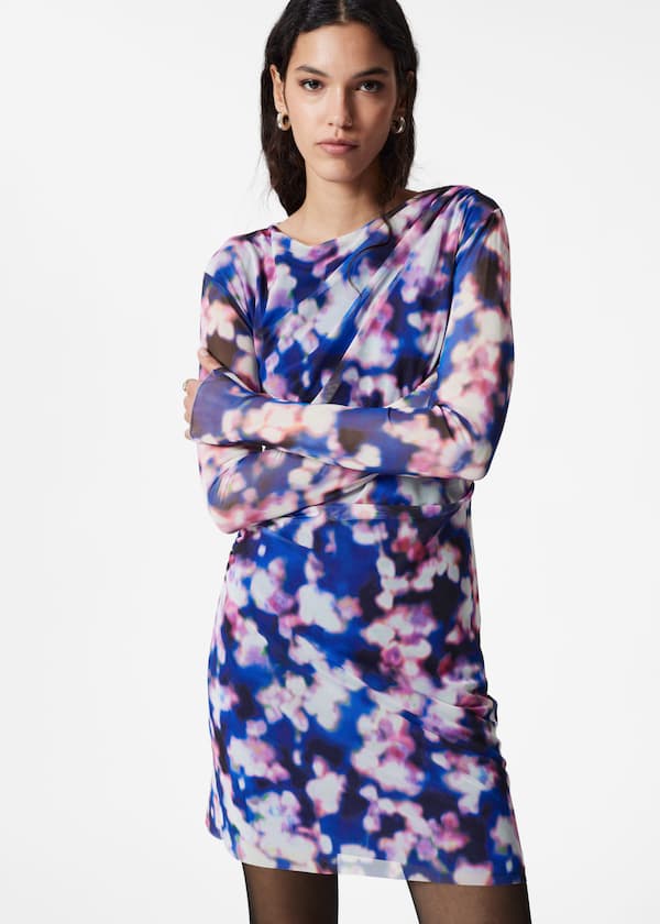 Long-Sleeve Draped Mini Dress