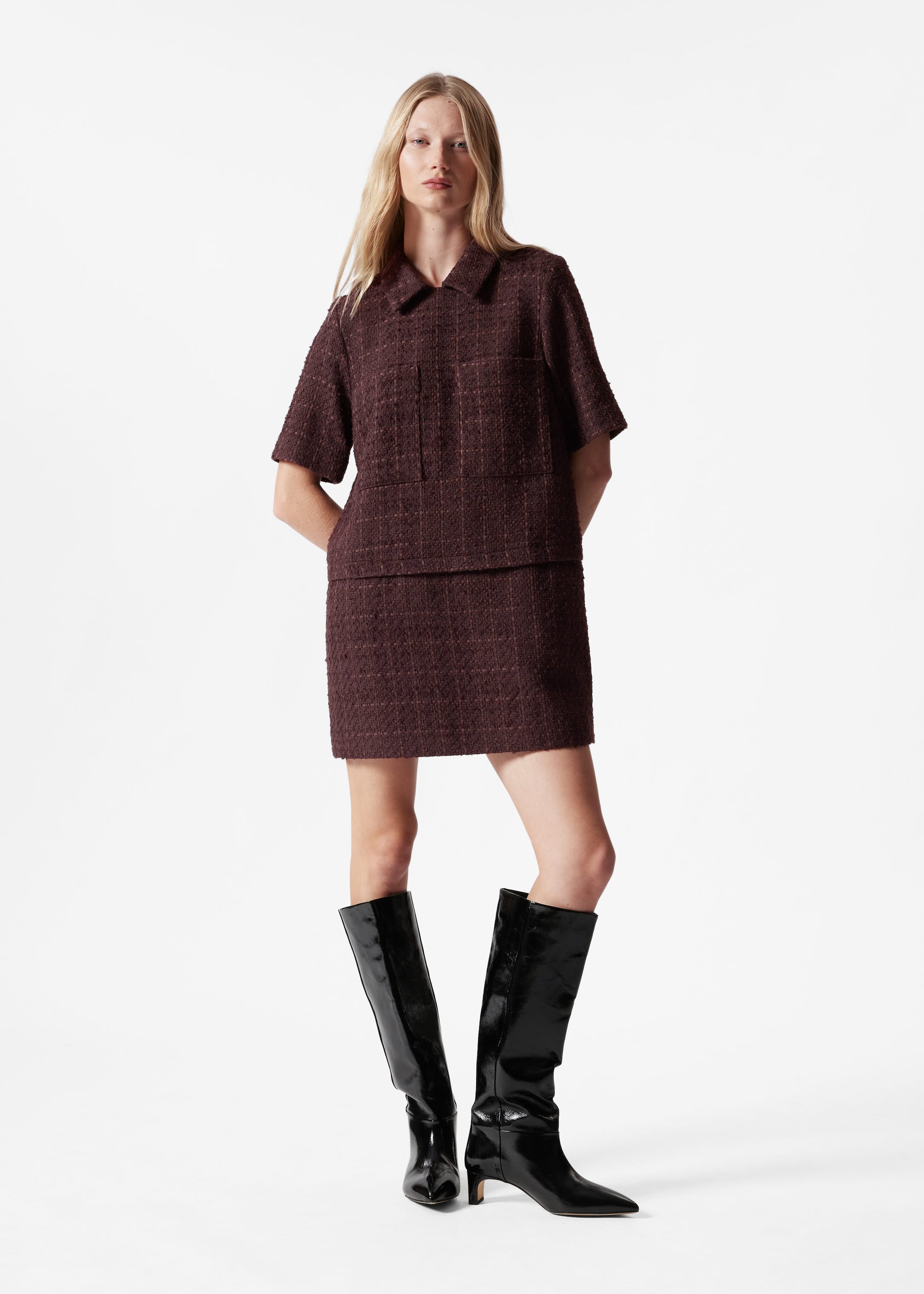 Image of Robe courte en tweed à col