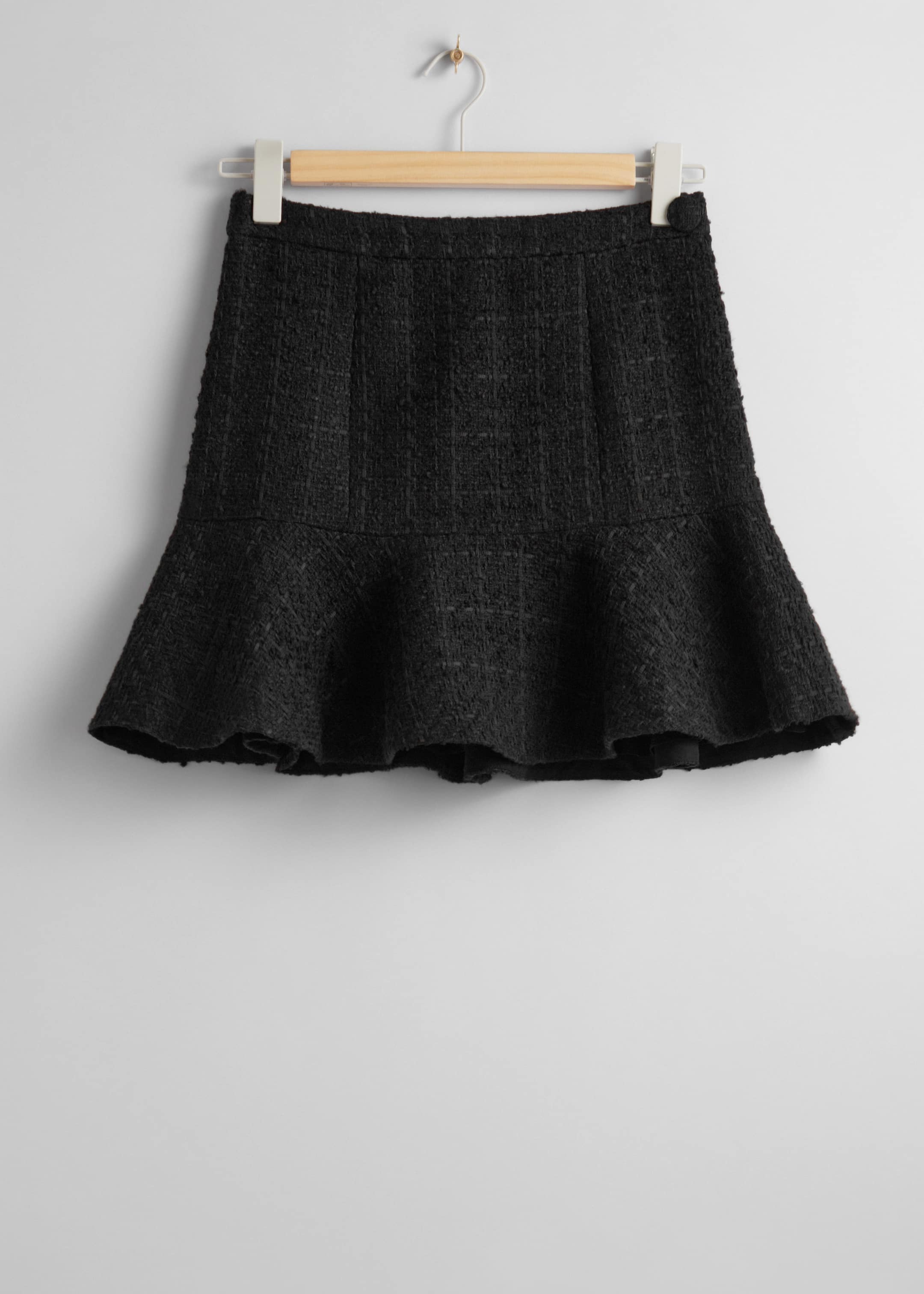 Ruffled Tweed Mini Skirt - Black Tweed - Still Life