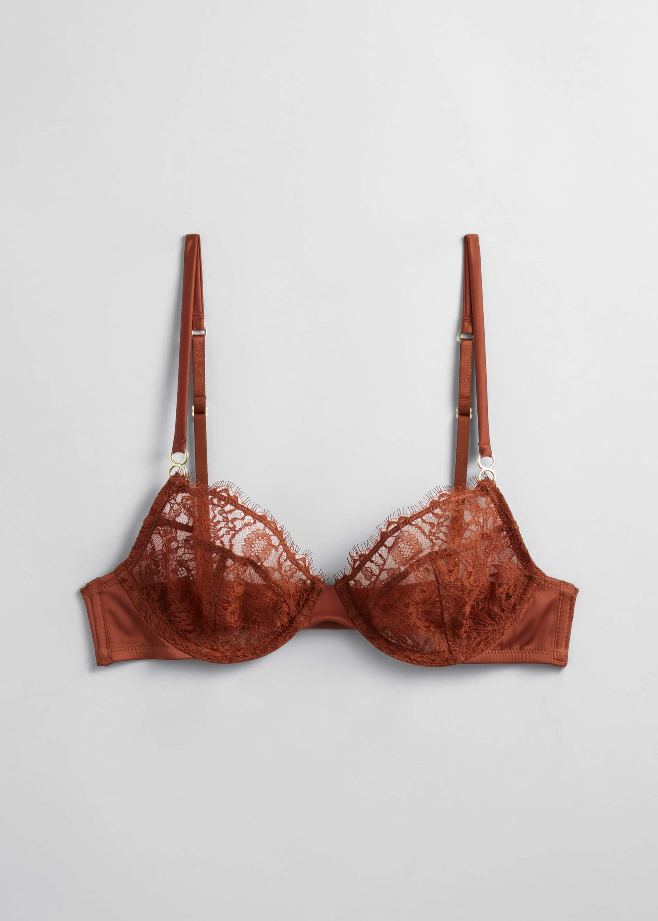 Floral Lace Underwire Bra - Brown - Still Life