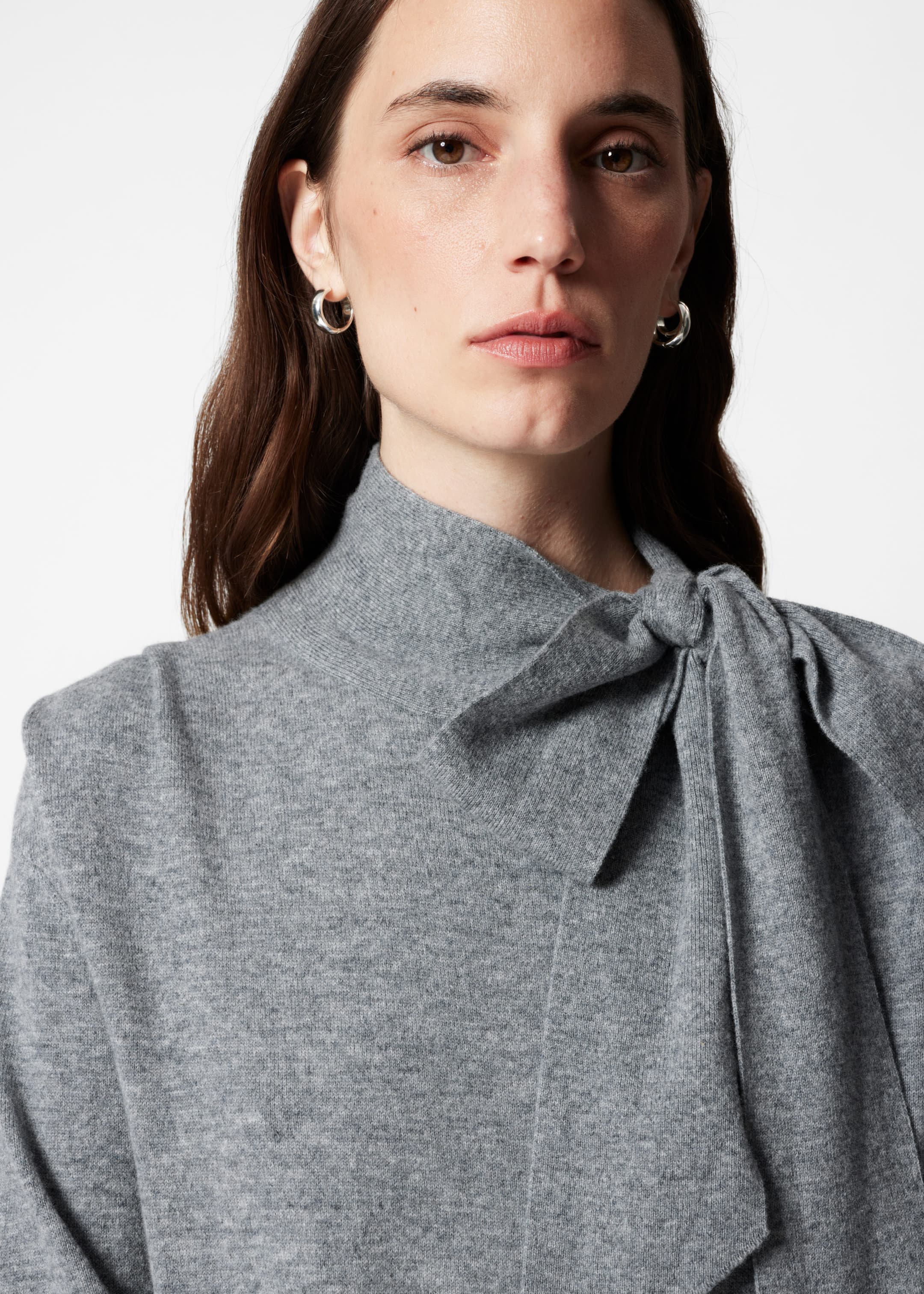 Bow-Detailed Merino Mini Dress - Grey - Lookbook