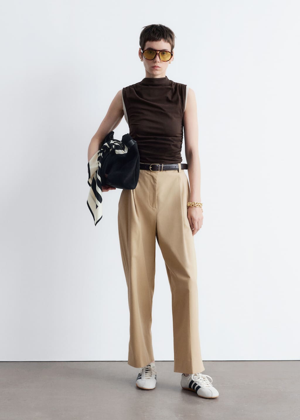 Tapered Press-Crease Trousers - Beige - Tailored Trousers