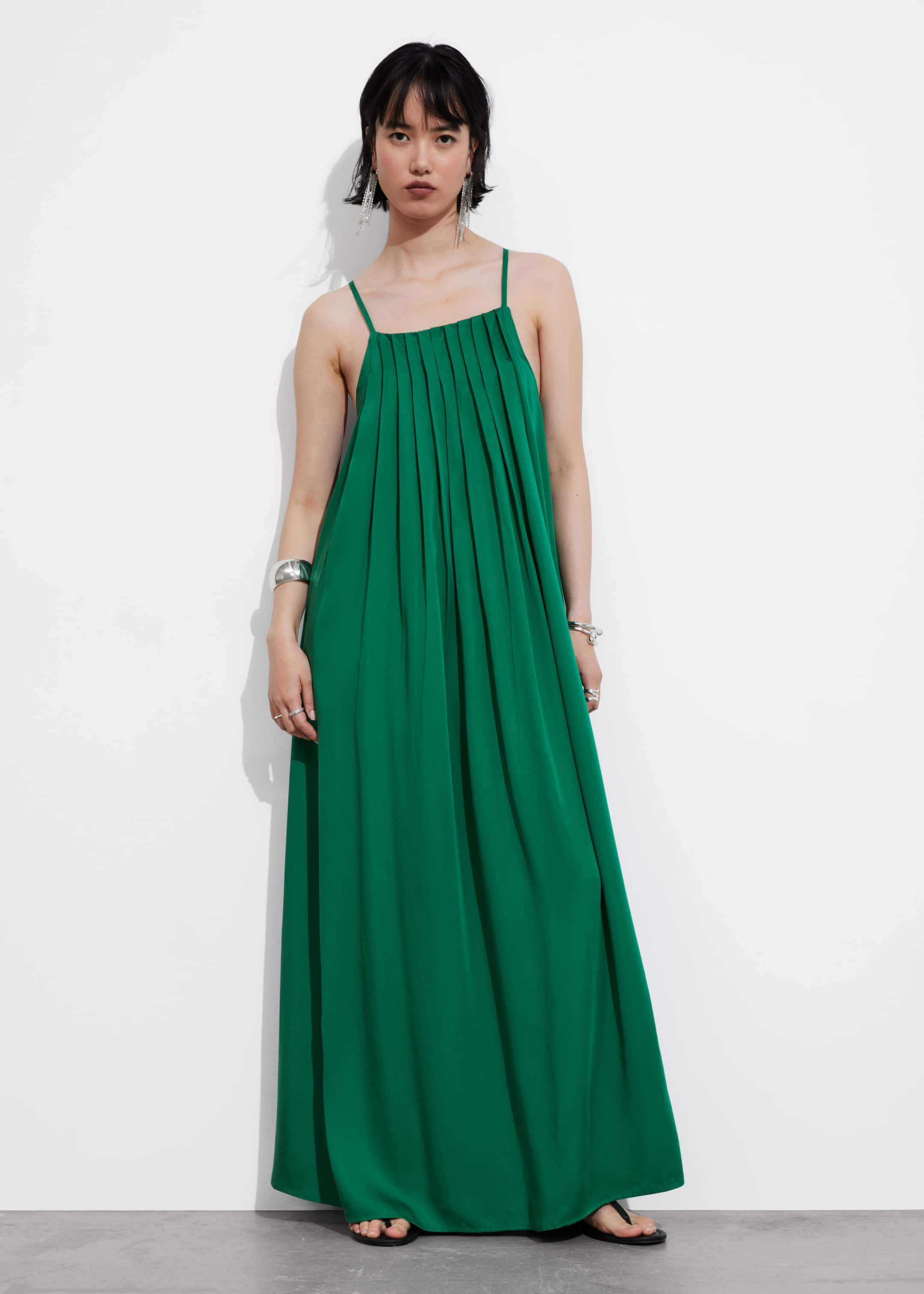 Image of Pleated Halterneck Maxi Dress