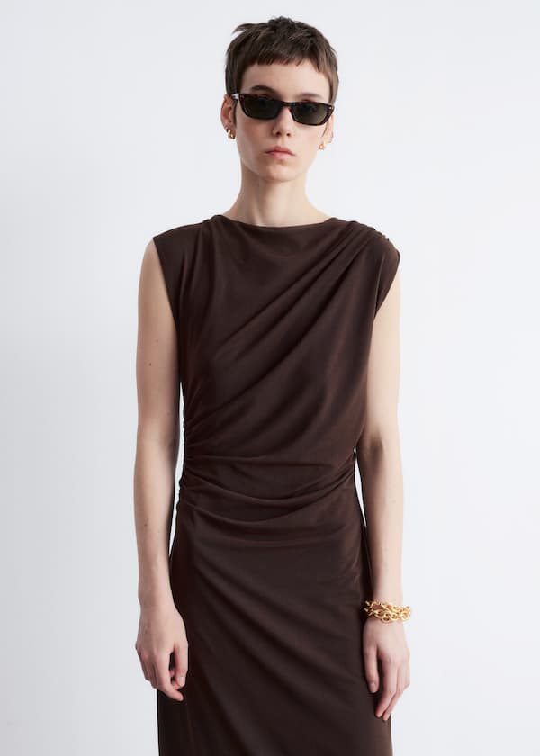 Draped Sleeveless Midi Dress