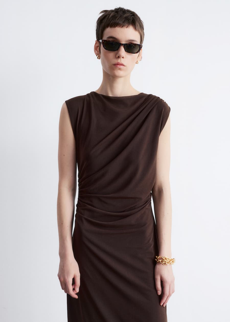 Draped Sleeveless Midi Dress