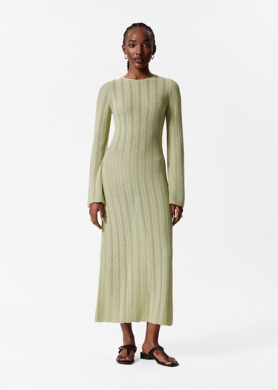 Pointelle-Knit Midi Dress