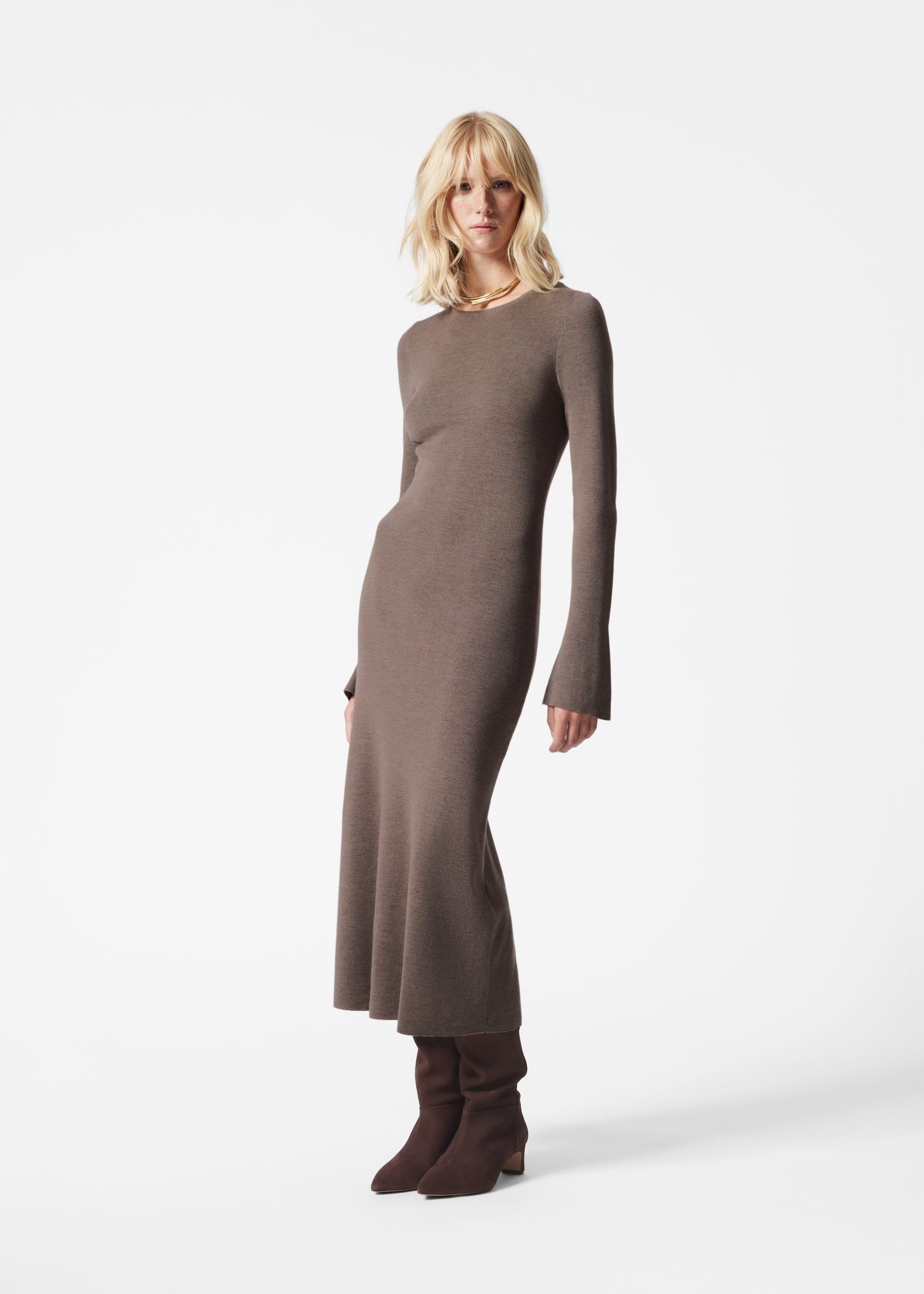 Flared sleeve midi dress best sale