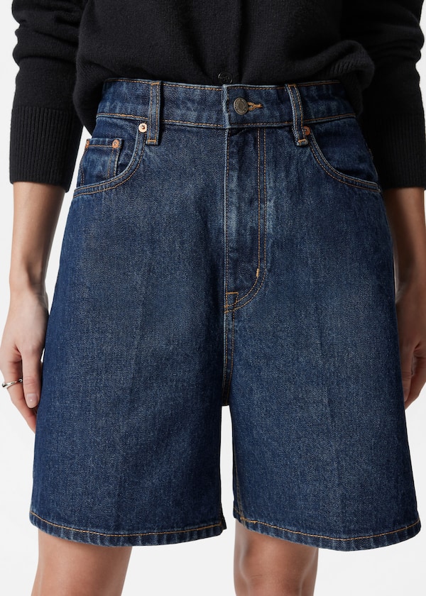 Wide-Leg Denim Shorts